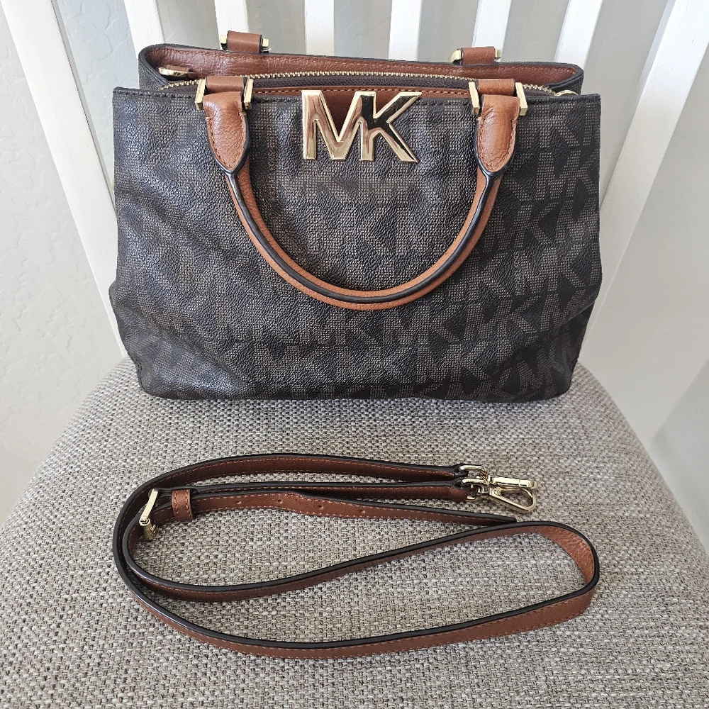Michael Kors Black and Brown Satchel with Gold Accents